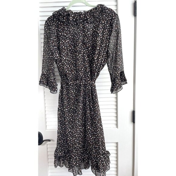 Tommy Hilfiger Black Brown and White Flowy Dress With Ruffles Women's Sz 10, - Picture 2 of 9